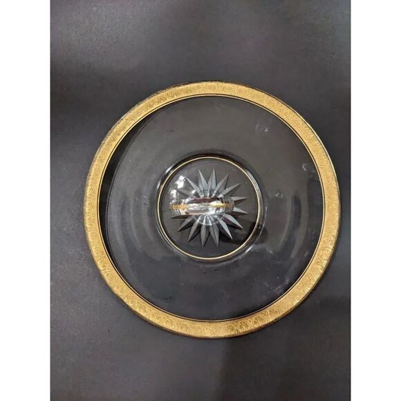 Vintage serving tray clear  glass gold trim handle   tidbit candy entertaining - Picture 9 of 10